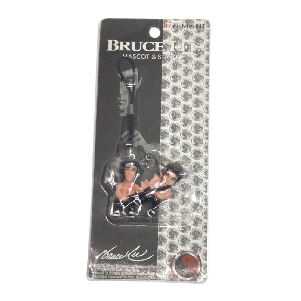 Vintage Y2K Bruce Lee Mascot Figure Phone Strap Keychain Charm Novelty Nunchucks